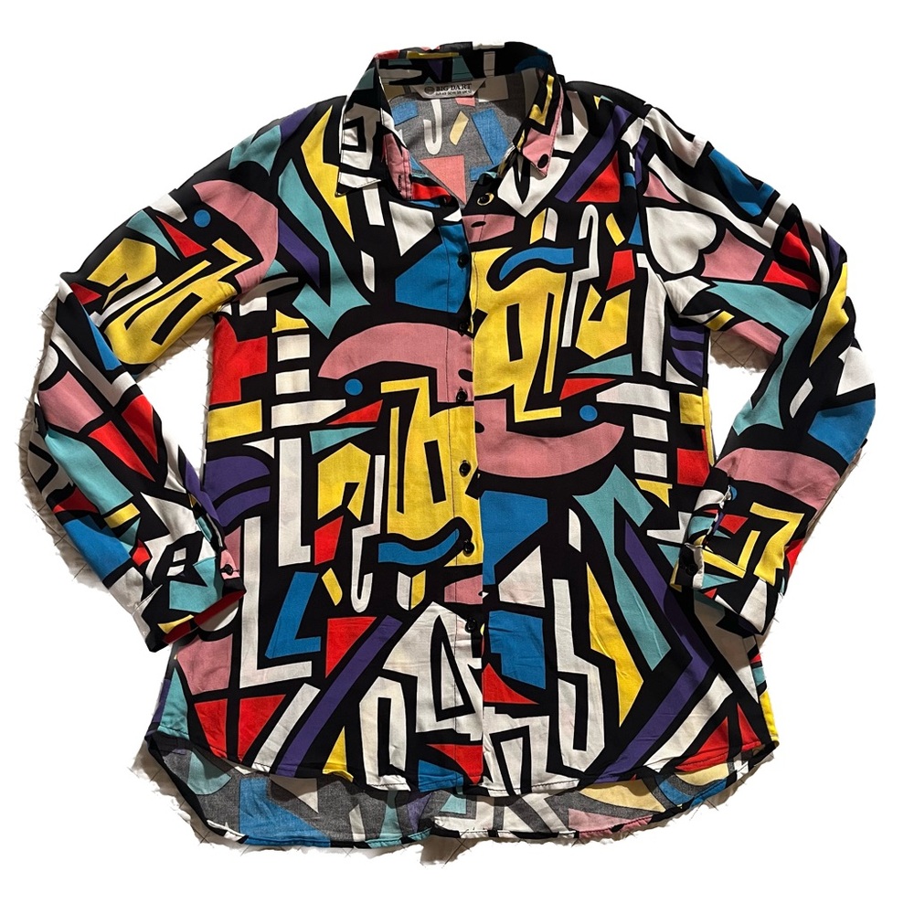 Vintage Big Dart colorful graphic/pop art long-sleeve button down - M
